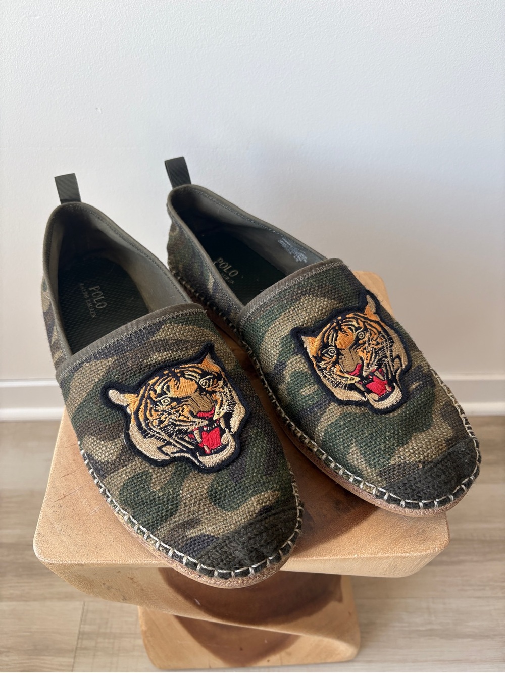 Ralph Lauren Men’s Camo Slip-On Espadrilles with Tiger Patch - Green/Black